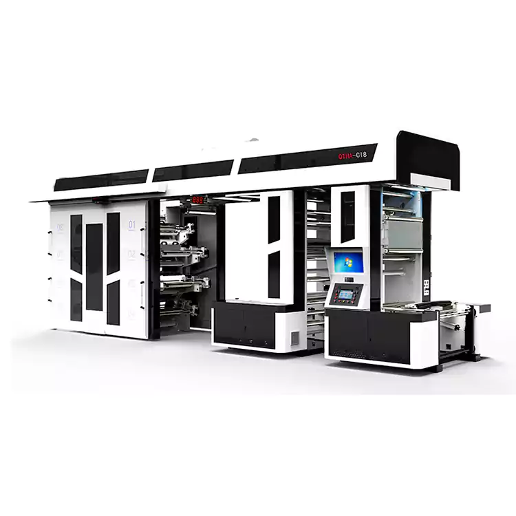 8 värvi kiire poolservoajamiga keskmulje fleksograafiline trükimasin